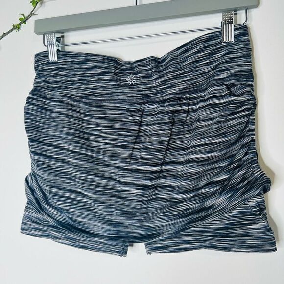 Athleta Skort Gathered Skirt over Shorts Black Gray Striped - Picture 7 of 7